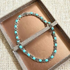 Sterling Silver Turquoise and Marcasite XO Link Necklace